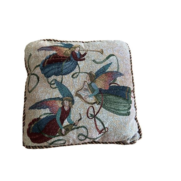 Vintage Decorative Tapestry Pillow Angels Playing Musical Instruments.17" X 17" - Picture 6 of 6